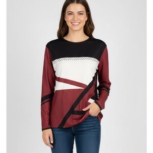 NORACORA Geometric Pullover Top, Women’s M, Black White Burgundy